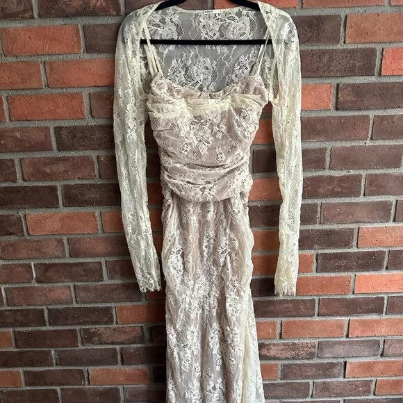 House of CB ARTEMIS VINTAGE CREAM LACE MAXI DRESS